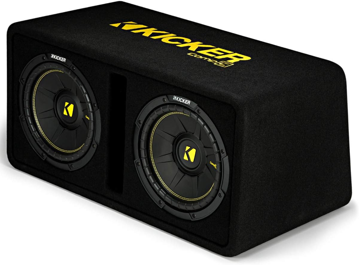 Kicker Bundle Compatible with Universal Vehicles 44DCWC102 Dual 10" CompC Ported Dual Loaded Sub Box Enclosure with HA-A400.1 800 Watt Subwoofer