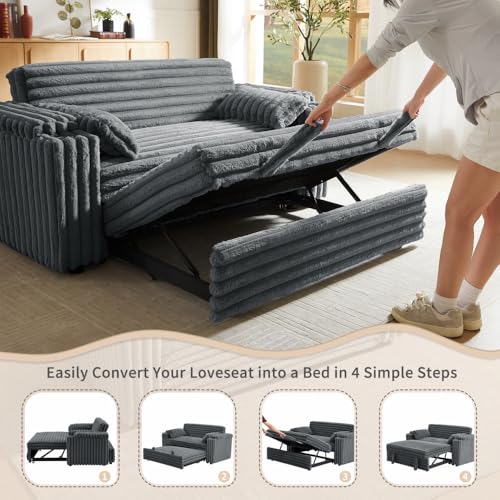 68.11" Corduroy Sleeper Chair Bed with USB Port, Cup Holders & Side Storage Pockets – 3-in-1 Foldable Sofa Bed for Guest Room, Living Room – White