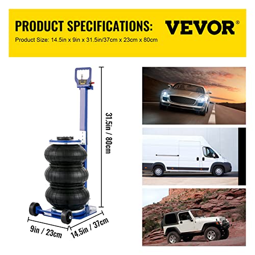 VEVOR Air Jack, 6 Ton/13000 lbs Quadruple Bag Air Jack, Lift up to 26.5", with Heightened Column & Adjustable Handle, Thick Rubber Pad