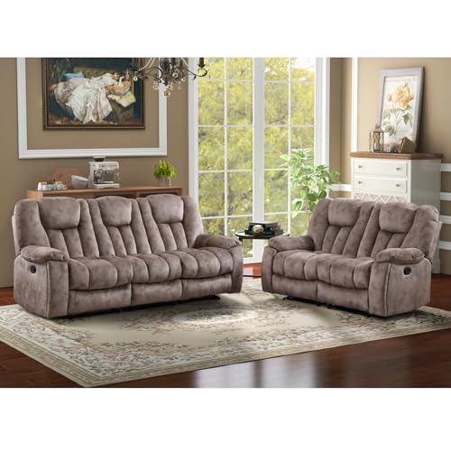 CANMOV Manual Recliner Sofa-Soft Fabric Reclining Living Room Set Loveseat Massage Heated Recliner Couch with Cup Holders
