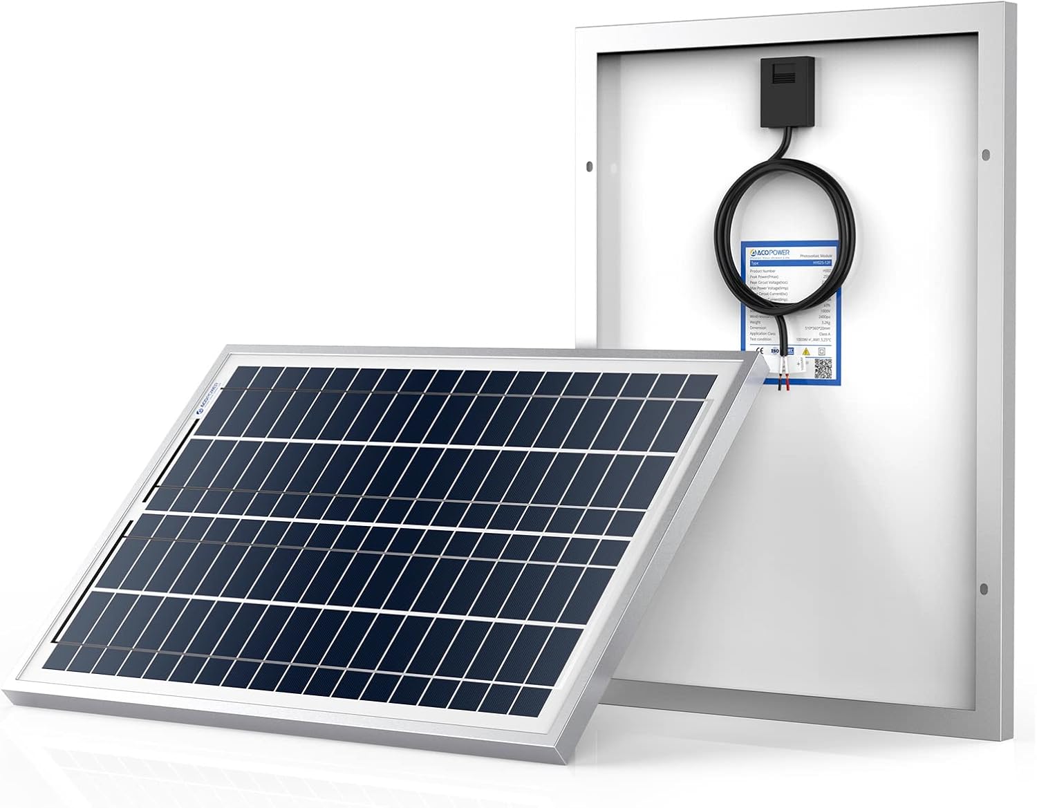 ACOPOWER 25W Poly Solar Panel, 25 Watt 12 Volt Small Solar Panel Single High Efficiency Polycrystalline Module for Battery Charger, Lighting, Boat