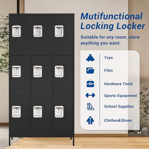 72" Metal Locker for Employees 3 Doors Blue Steel Storage Locker for Office, School, Gym - Metal Storage Cabinets for Home, Office, Gym, School
