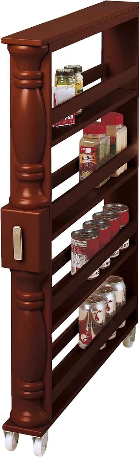 Wooden Can Organizer & Spice Rack - Slim Rolling Kitchen Cart - Natural