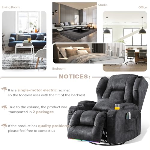 Power Recliner Chair, 270° Swivel Rocker Recliner Chair for Adult with Massage & Heat