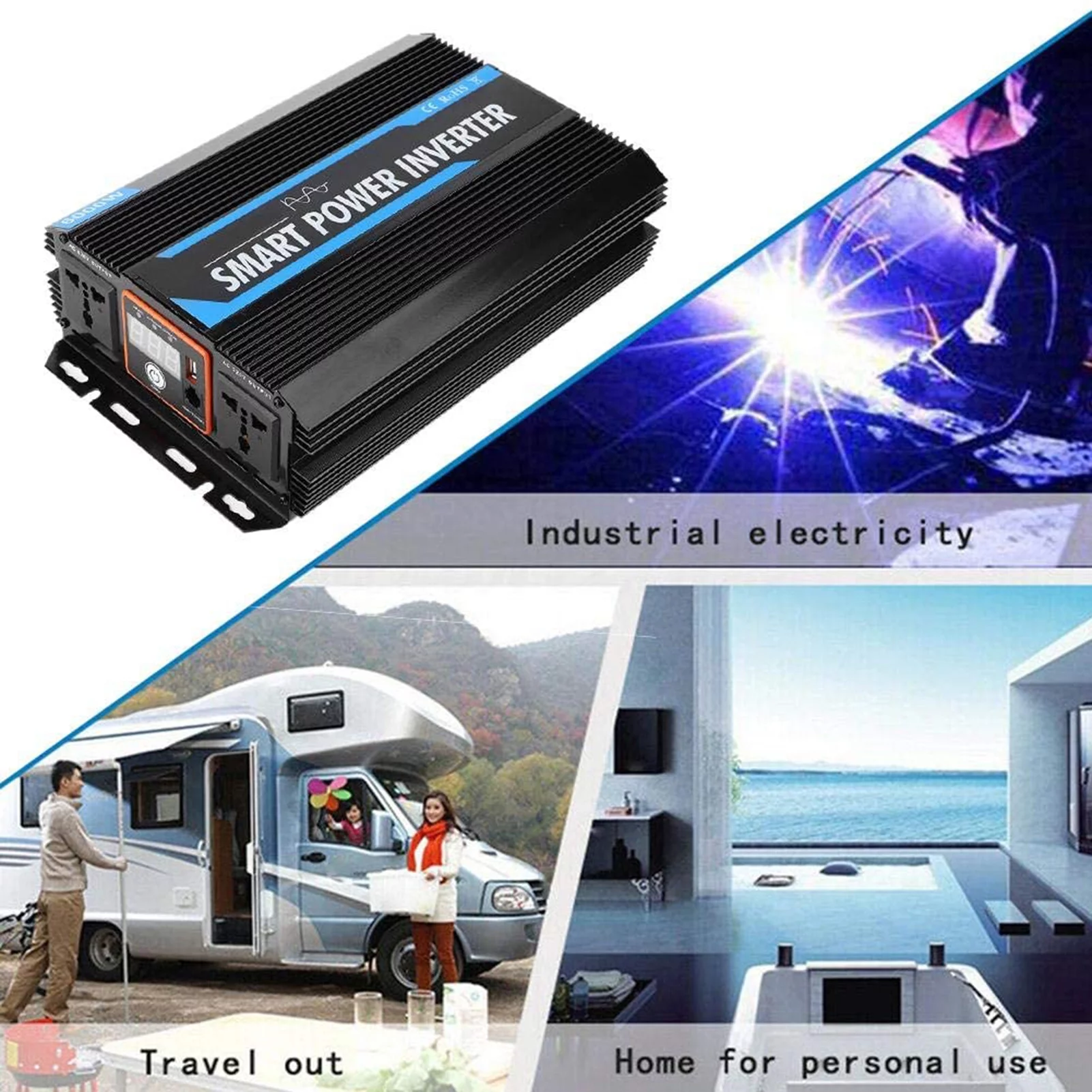 6000W Inverter Pure Sine Power Inverter DC AC Peak Power 12000W Charger for RV Car