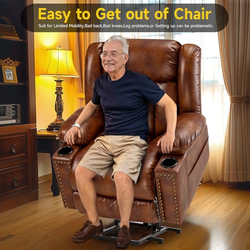 Large Power Lift Chairs Recliners for Elderly with Heated and Massage, Overstuffed Adjustable Lift Chairs, 3 Positions, Breathable Leather