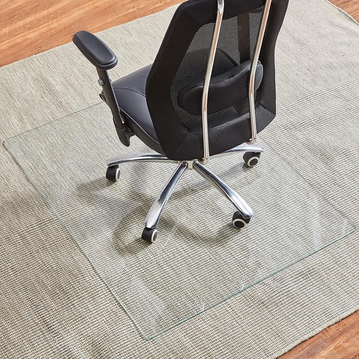 Tempered Glass Chair Mat, 36 x 46 , 1/5'' Thick Office Chair Mat with 4 Anti-Slip Pads , Office Chair Mats for Carpeted Floor and Hardwood Floor