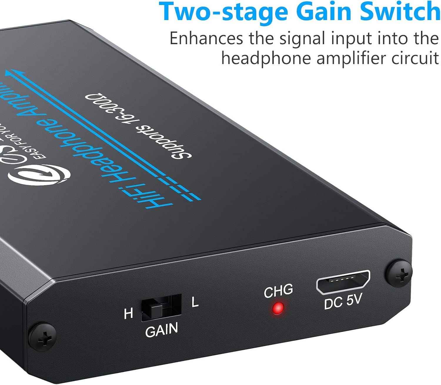 eSynic Headphone Amplifier Portable Amp 3.5mm Gain Switch Audio Rechargeable HiFi Earphone Headphone Amplifier with 1.2m USB Cable and Lithium