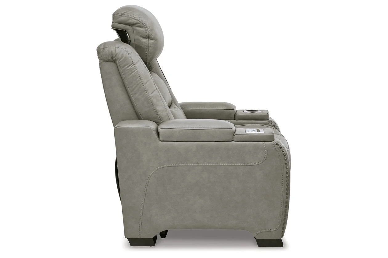 Signature Design by Ashley The Man-Den Leather Power Recliner in Gray