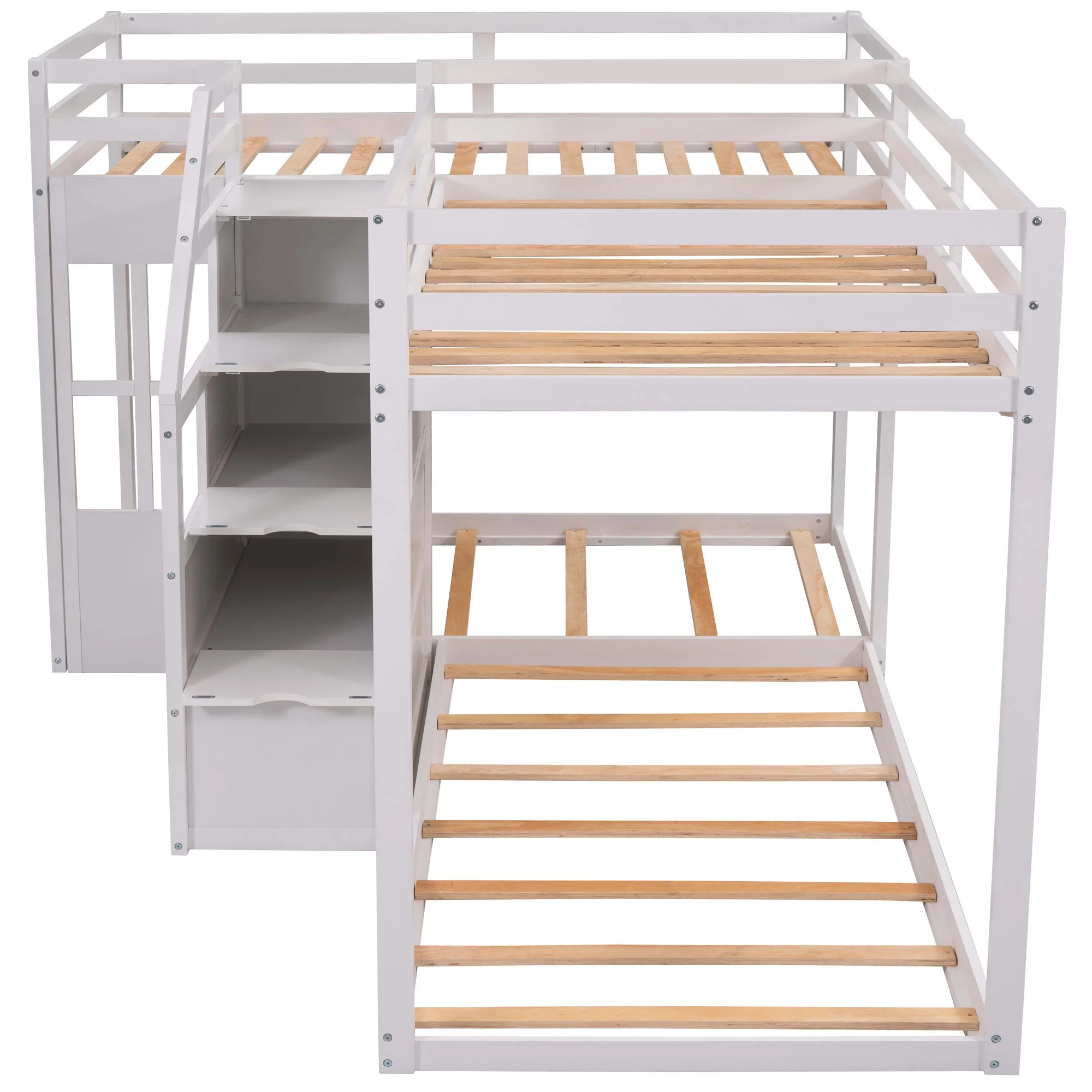 EUROCO Twin over Twin L-Shaped Bunk Bed with Middle Staircase, White - Curated Treasures Market