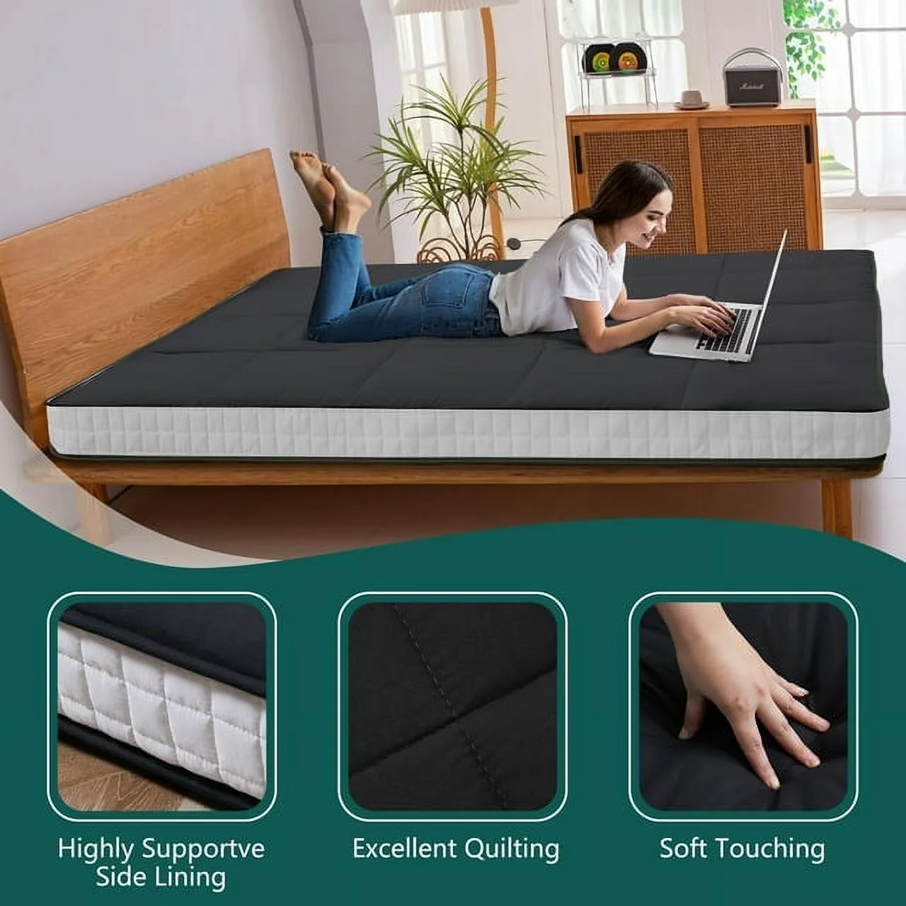 Japanese Floor Mattress, Futon Mattress, Foldable & Portable, Roll Up Mattress Tatami Mat Sleeping Pad with Storage Bag