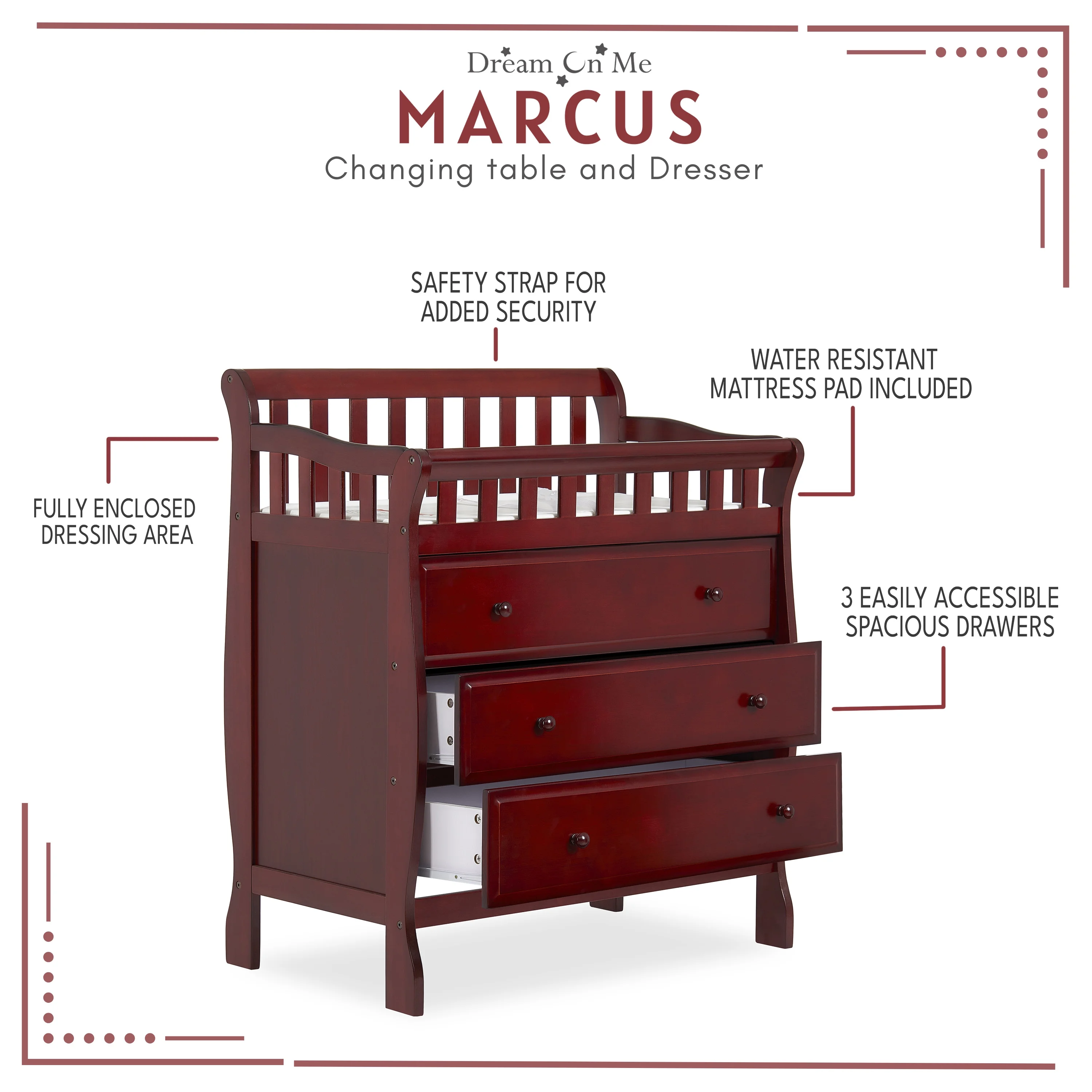 Dream On Me Marcus Changing Table And Dresser, Cherry