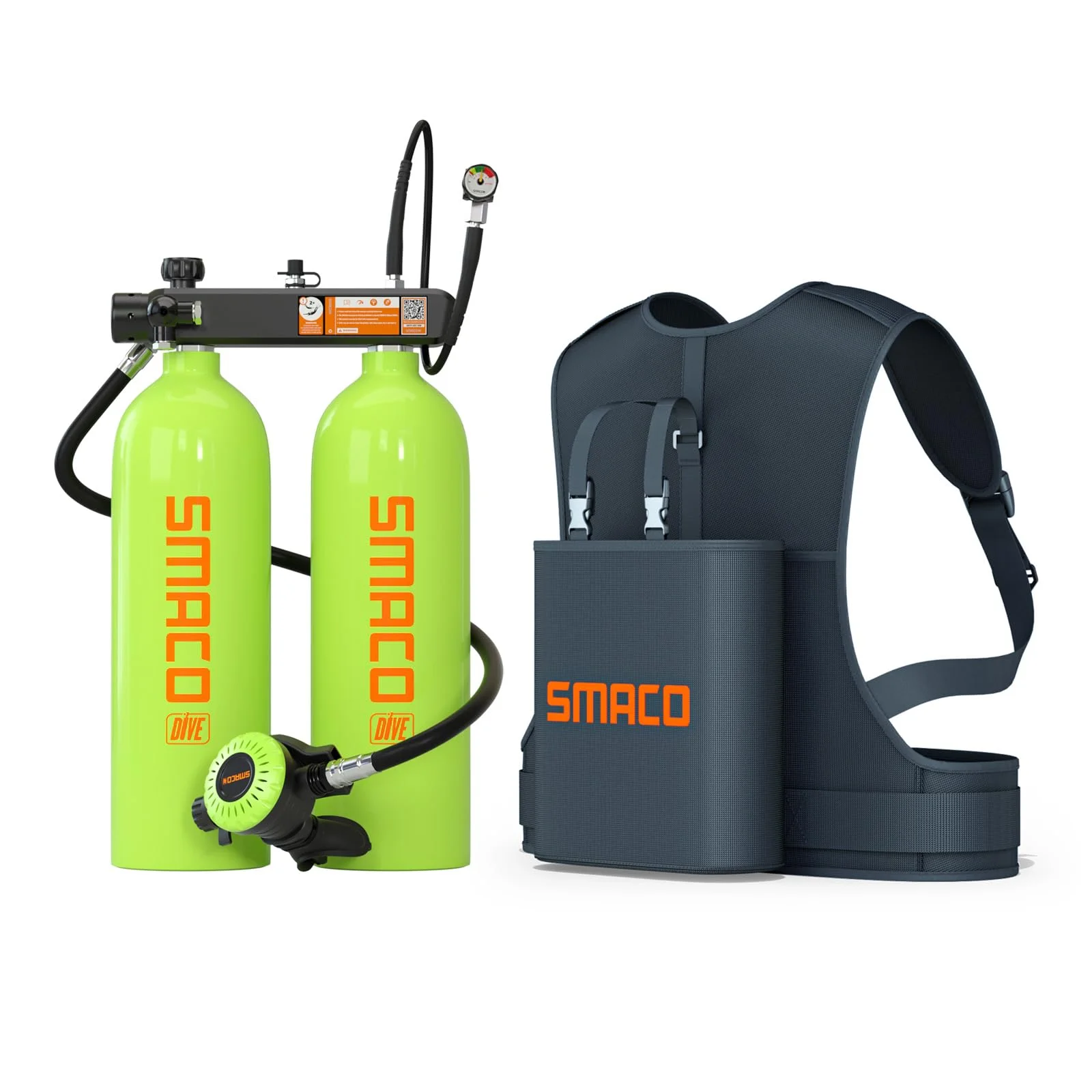 SMACO S700 Max Mini Scuba Diving Tank 1.9L Double Scuba Tank Reusable Small Pony Bottle with 30-45 Mins Portable Twin 1.9L Diving Air Tank Kit Diving