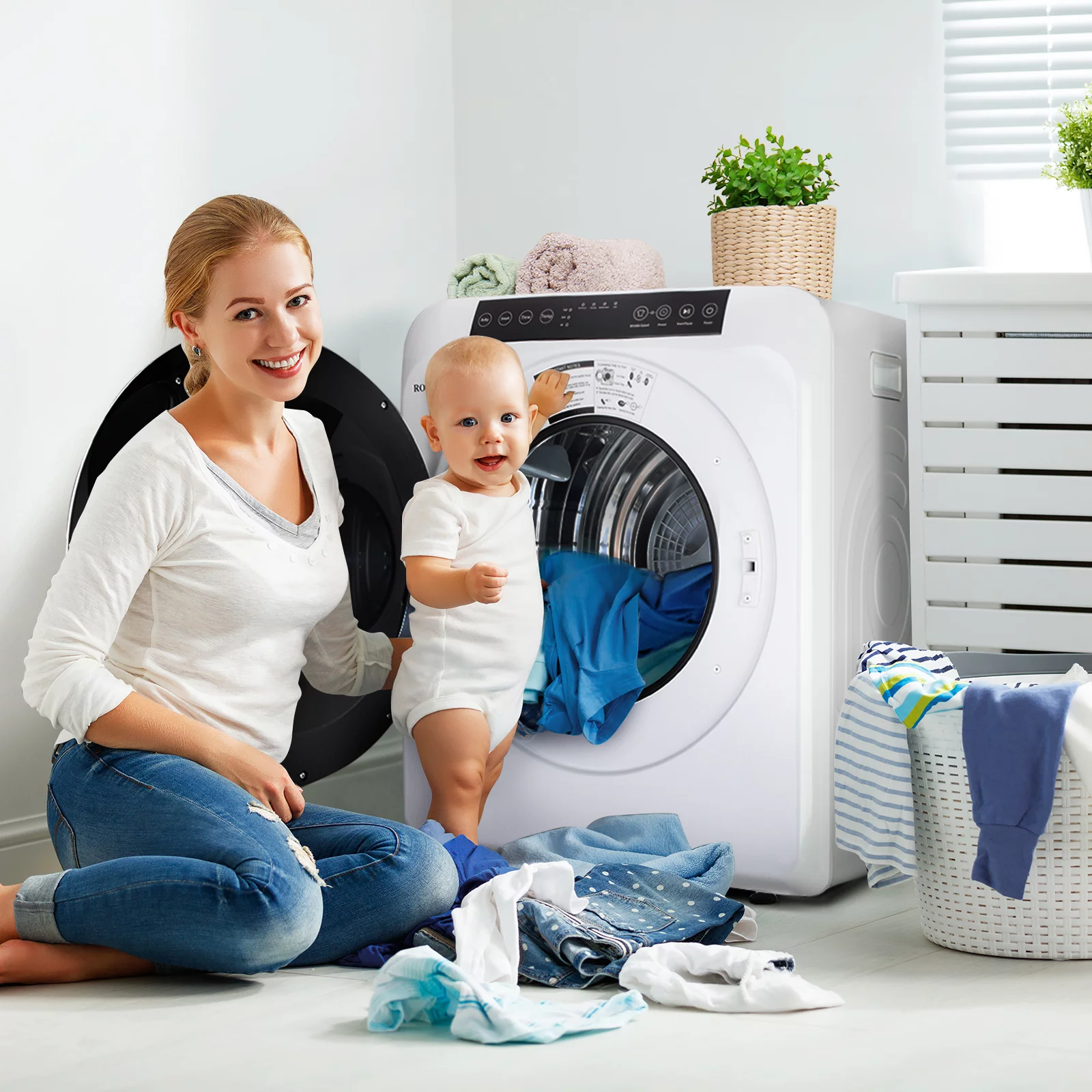 ROVSUN 13.2LB Portable Clothes Dryer, 3.5 Cu.Ft High End Front Load Tumble Laundry Dryer with LED Touch Screen & Ultraviolet Disinfection, 1300W