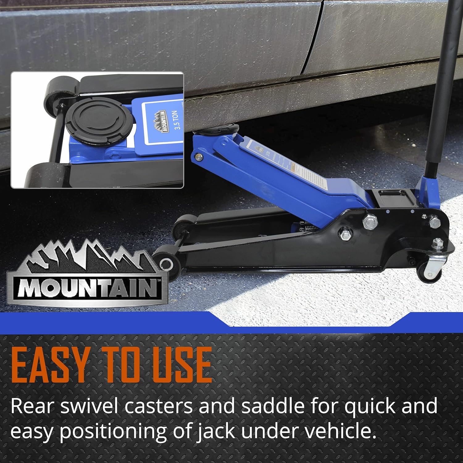 Mountain 3.5 Ton Service Jack; 7,000 LBS. Capacity, Heavy Duty Steel, 21 3/4" Lifting Range, Safety by-Pass Valve; MTN33502