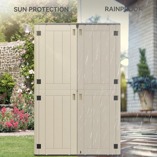 YITAHOME 60 cuft Vertical Outdoor Storage Shed w/o Shelf, Large Waterproof Storage Cabinet for Garden Shed, Tall Outdoor Storage Shed for Garage