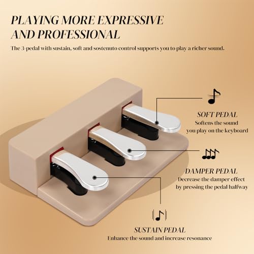 Ktaxon Digital Piano 88-Key Weighted Action Electric Piano with 3-Pedal Unit, Double Bluetooth, Split/Touch/Transpose Control Functions(Black)
