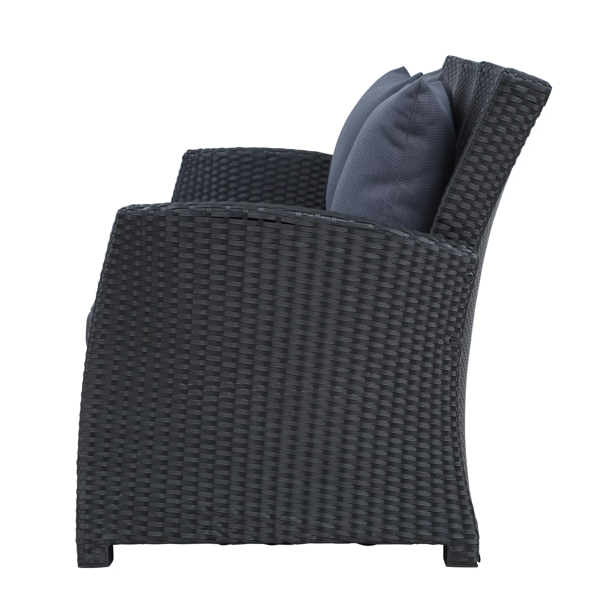 Outdoor 4-Piece Conversation Sofa Set, Patio Wicker Rattan Sectional Furniture Dining Sets with Wood Table Armchairs and Dark Gray Cushions