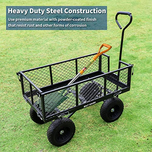 BILT HARD 880 lbs 10" Flat Free Tires Steel Garden Cart with 180° Rotating Handle and Removable Sides