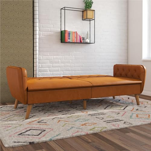 Novogratz Tallulah Memory Foam Futon, Convertible Couch, Camel Faux Leather