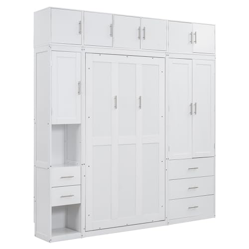 Harper & Bright Designs Twin Size Murphy Bed Cabinet Wall Bed Chest with Storage Shelves