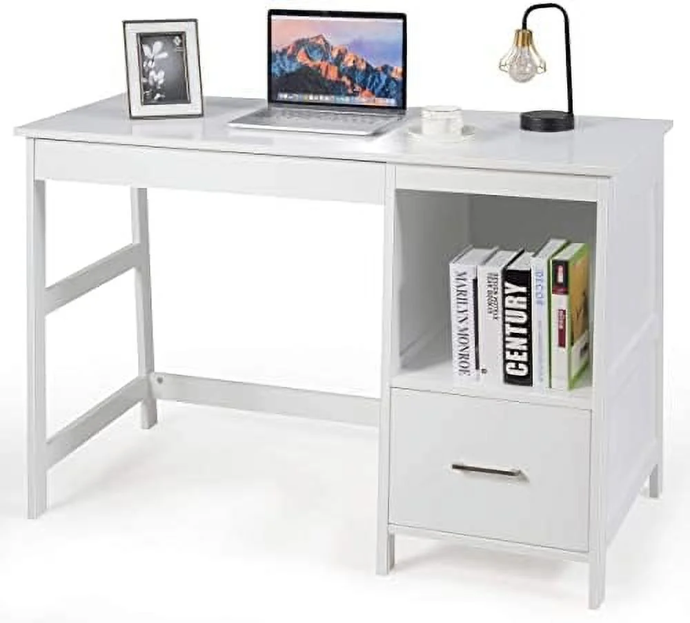 HOOMHIBIU White Desk with Drawers  Small Computer Desk Study Writing Desk   Office Desk Student Desk with  Space  Makeup Vanity Desk for Bedroom