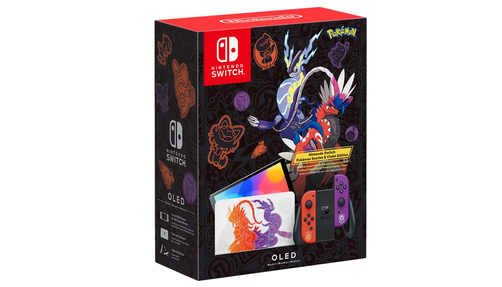 2022 Nintendo Switch OLED Model Pokemon Scarlet & Violet Limited Edition, Pokemon Illustrations 64GB Console, Koraidon and Miraidon Glossy White Dock