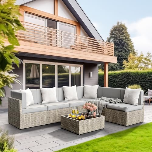 Pamapic Patio Furniture Set, 7 Pieces Modular Outdoor Sectional,Wicker Patio Sectional Sofa Conversation Set