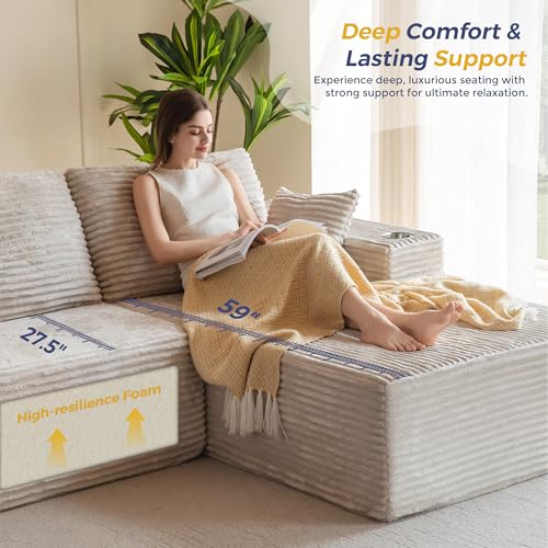 MAXYOYO 110" Modular Sectional Couch with L-Shape Chaise, Modern Boneless Couch for Living Room, Sofa in A Box, Oversized Sofa Sleeper with Deep Seat