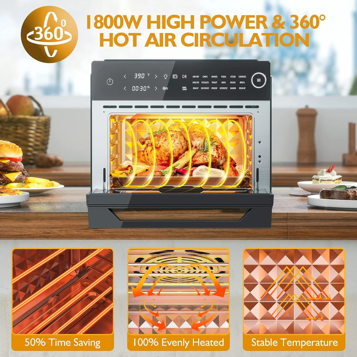OUWI Air Fryer Toaster Oven Combo, 32QT/30L Large Countertop Convection Toaster Oven, 18-in-1 Functions, Fits 13" Pizza