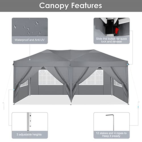 COBIZI Canopy 10x20 Pop Up Canopy Tent with 6 Sidewalls Party Tents for Parties Weddings Backyard Waterproof Canopy Outdoor Commercial Canopy Event