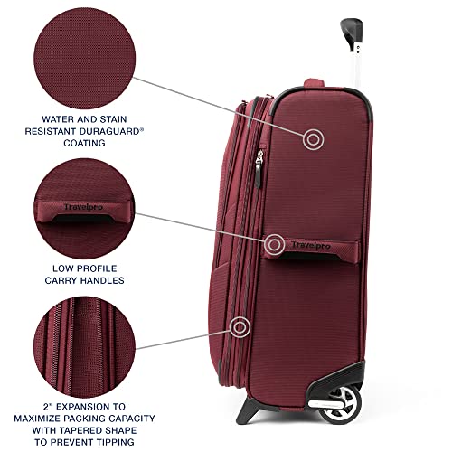 Travelpro Maxlite 5 Softside Expandable Upright 2 Wheel Carry on Luggage, Lightweight Suitcase, Men and Women, Burgundy, Carry On 22-Inch