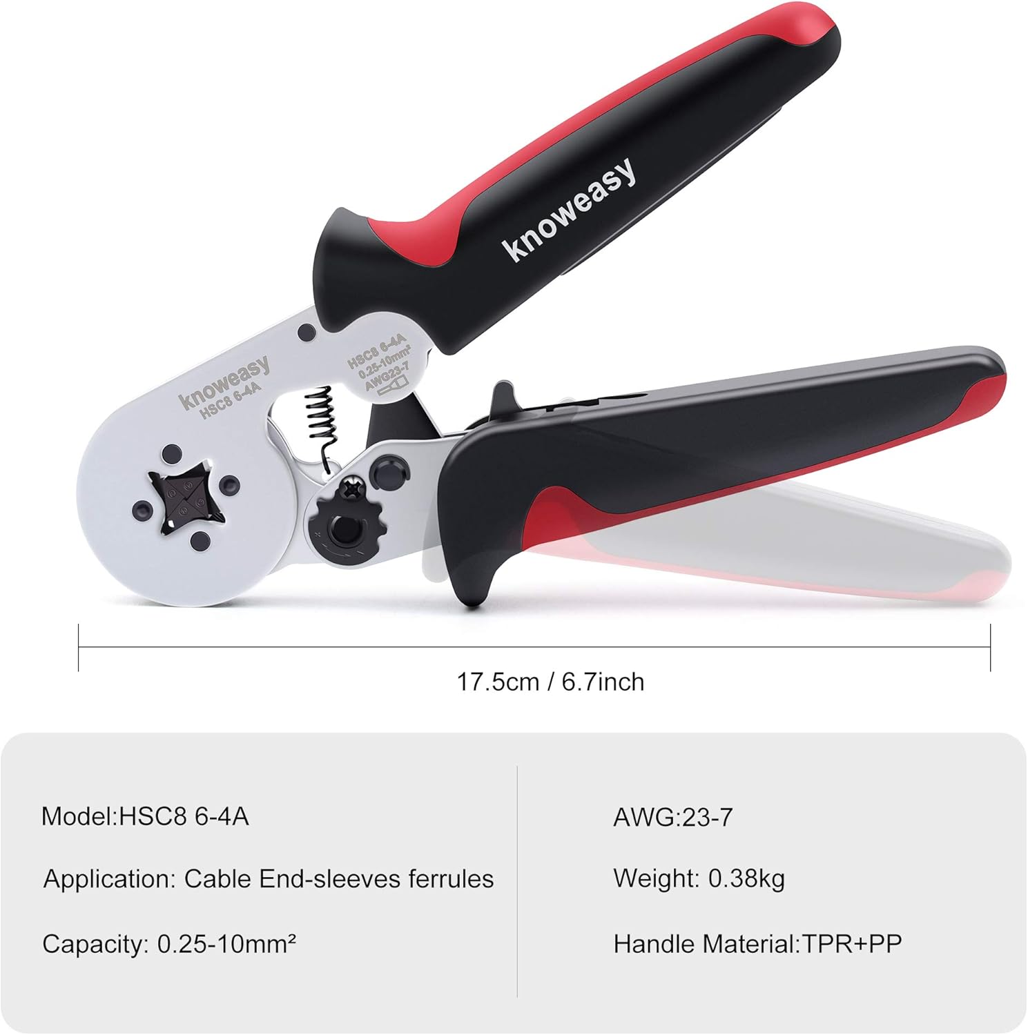 Ferrule Crimping Tool,Knoweasy HSC8 6-4A Ferrule Crimper and Wire Crimping Tool Used for 23-10 AWG (0.25-6 mm&sup2;) Cable End-Sleeves