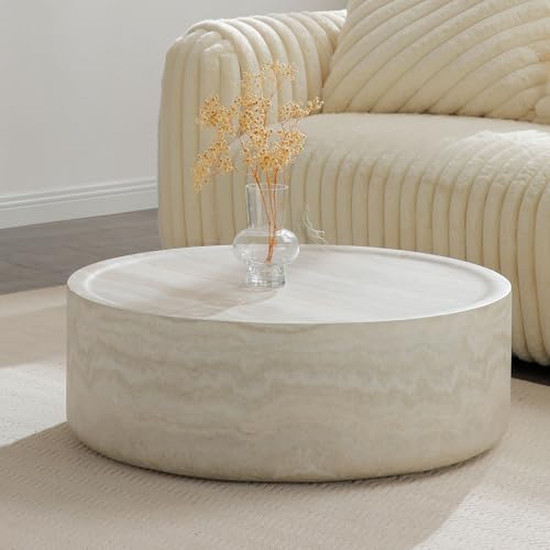 JUSTONE 15.75 ''Round Coffee Table, Accent End Table for Living Room Office Apartment, Modern Minimalist Side Table with Faux Marble Pattern