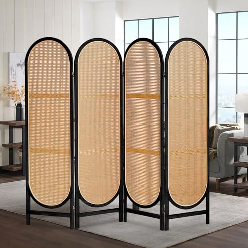3 Panel Room Dividers and Folding Privacy Screens, Hand-Made Rattan Room Divider with Bi-Directional Hinge