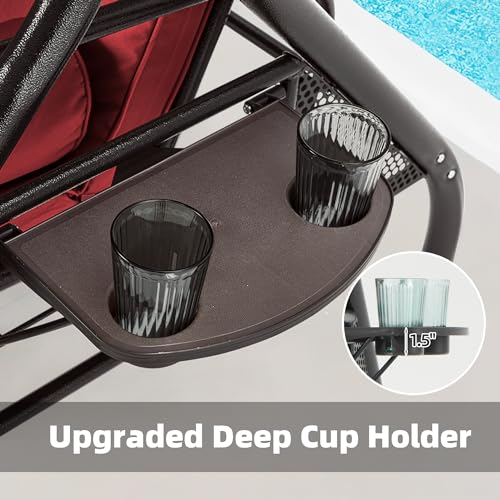 HOMREST 3 Seat Outdoor Porch Swing with Adjustable Canopy, Convertible Patio Swing Bed with Stand, Patio Glider Swing with Upgraded Cup Holder