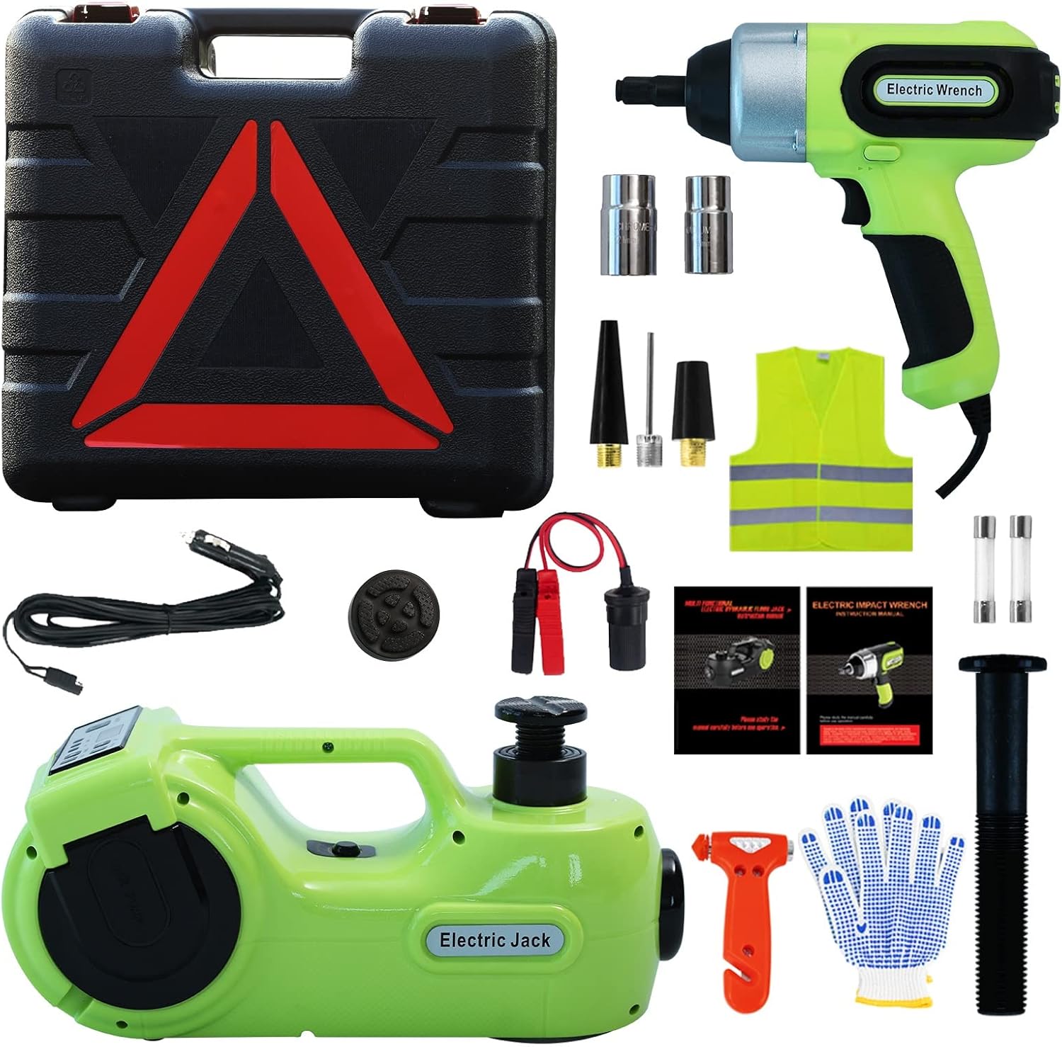 Simtamy Electric Car Jack Kit 5 Ton(11,000lb) 12V Hydraulic Jack with Electric Impact Wrench, Tire Inflator and LED Light