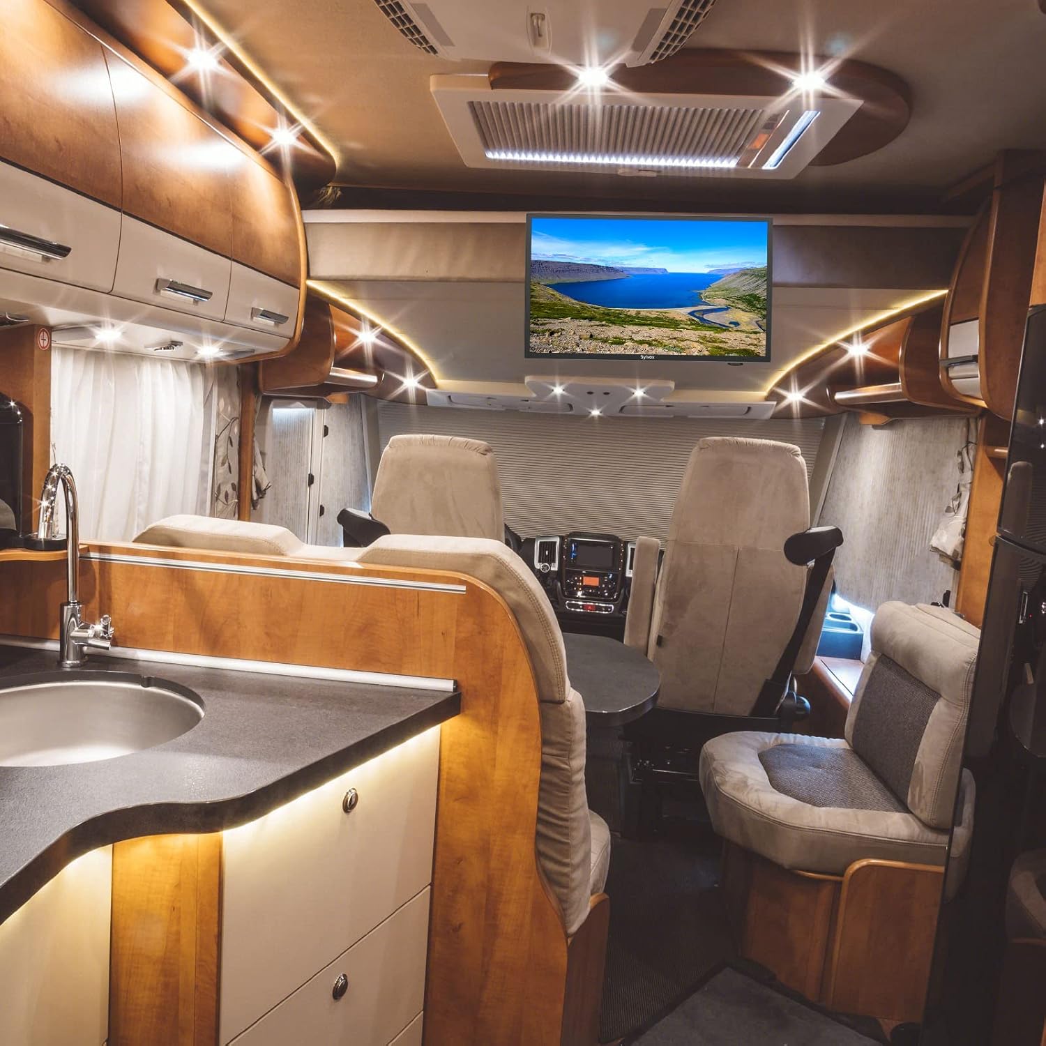 SYLVOX 24'' TV 12/24 Volt TV 1080P FHD RV TV, with Digital Video Disc Player FM Radio Base and Digital Noise Reduction