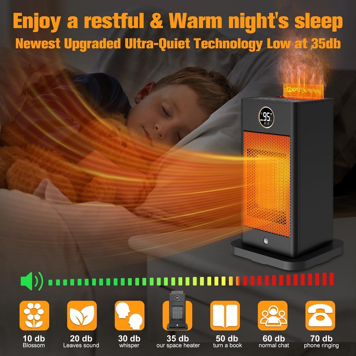 Space Heater,2023 Newest Upgraded Small Heaters for Indoor Use,PTC Portable Space Heater Office with Sensor,Humidifier,3D Flame Effect