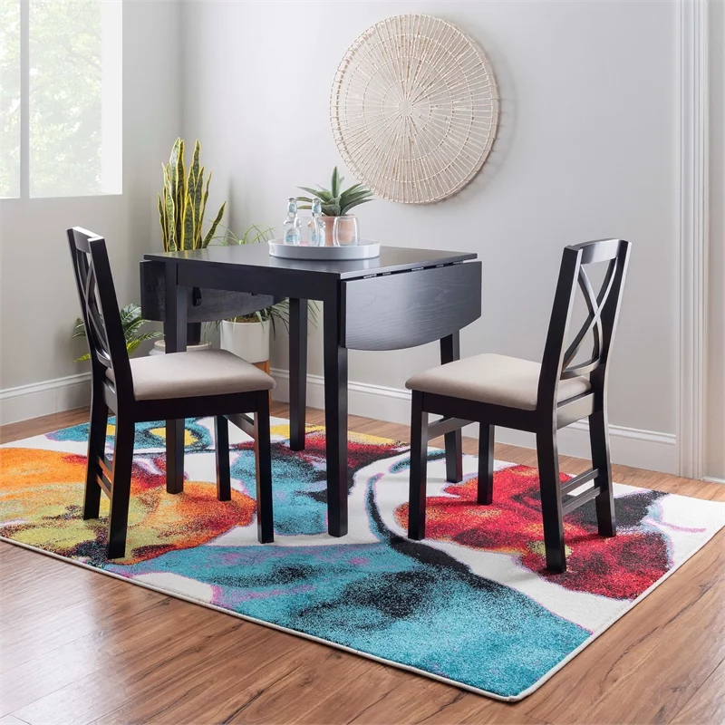 Linon Ervin Wood Square Drop Leaf Table in Black