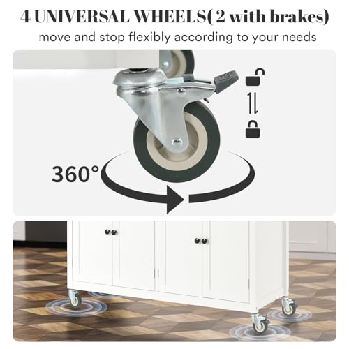 Rovibek Kitchen Island with Drawers 53 in Rolling Island Cart Mobile Solid Wood Portable Islands on Wheels with Storage Cabinet & Drawers, White