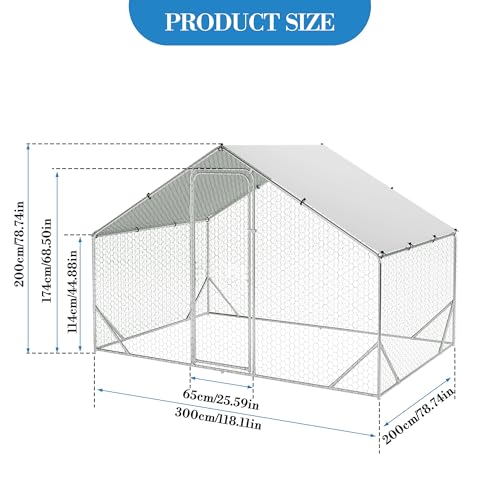 Heavy Duty Walk-in Chicken Coop, Large Metal Poultry Cage with Waterproof UV Cover & Round Top Design