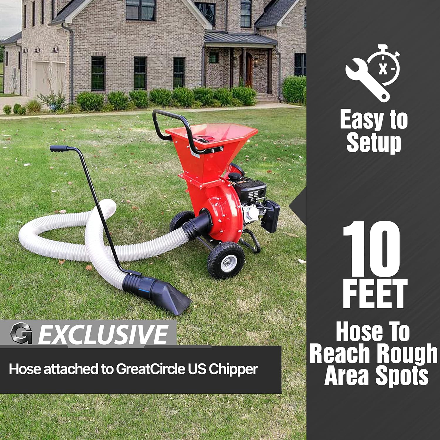 G Wood Chipper Shredder Mulcher Leaf Vacuum Kit 4 Inch x 10 Foot Heavy Duty Accessory for GreatCircle (B075SG6372), Landworks (B07JZH2FHW)