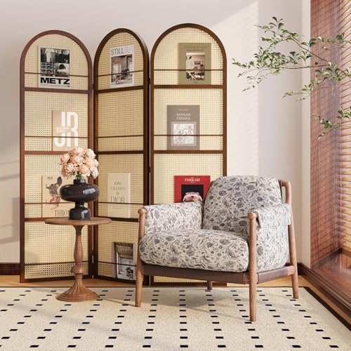 Room Divider and Folding Privacy Screens, Pine Wood 5.6 Ft Double Hinged Rattan Partition Freestanding Wall Room Divider for Home - 3 Panels