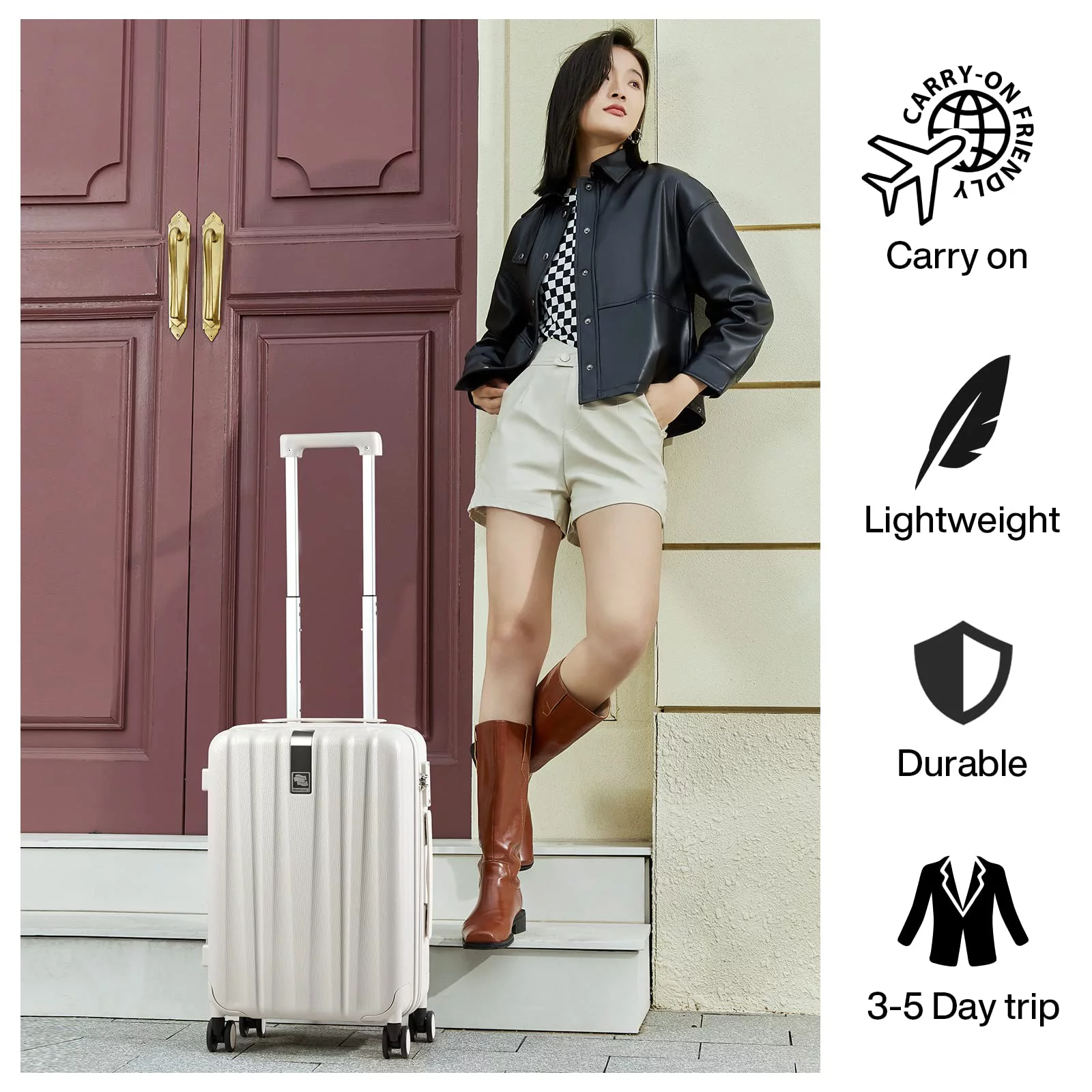 Hanke Upgrade Luggage Suitcases With Spinner Wheels Lightweight PC Hard Shell Rolling Suitcase With TSA Lock,Checked-Medium 24-Inch(Ivory White)
