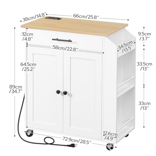 HOOBRO Kitchen Island with Power Outlet, Kitchen Storage Island with Spice Rack and Drawer, Rolling Kitchen on Wheels, for Home, Dining Room