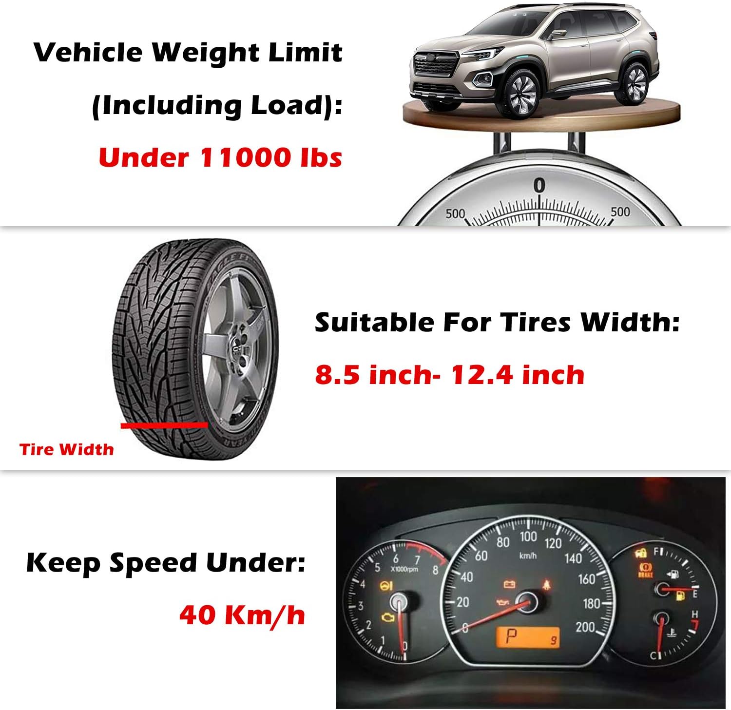 BESTWELL4U 2021 Upgraded Snow Chains,Tire Chains for Car,Truck,SUV of Tire Width 215-315 mm (8.5-12.4 inch),Upgraded,Thickend,Adjustable (6 Pack)