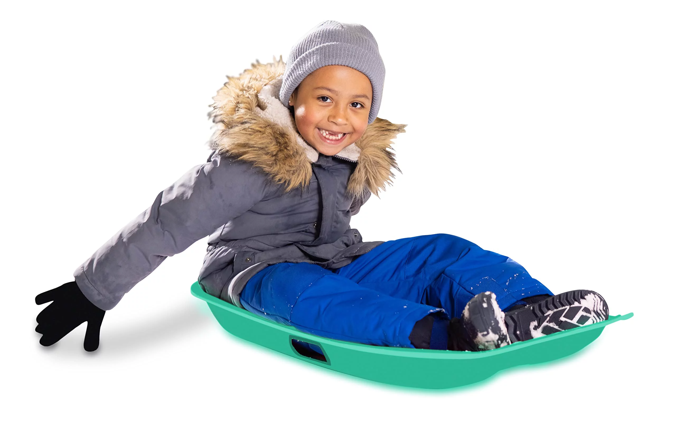 Outdoor Heights Snow Sled, Large Plastic Toboggan Sled for Winter Sledding with Attached Pull Rope for Kids and Adults- 1 Pack