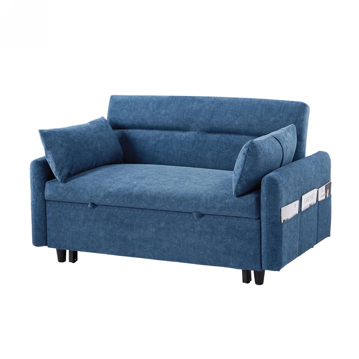 Churanty 55.1" Pull Out Sleep Sofa Bed Loveseats Sofa Couch with Adjsutable Backrest, Storage Pockets, 2 Soft Pillows for Living Room, Bedroom