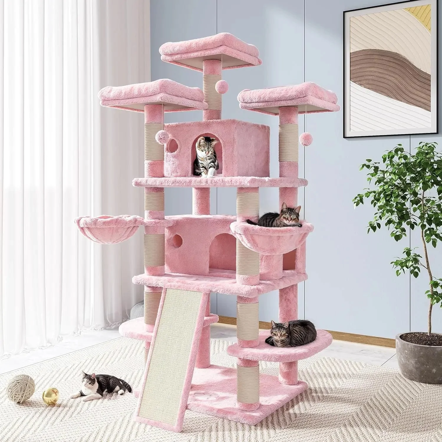 68 Inches Multi-Level Large Cat Tree for Indoor  Climbing Tree With  Condo  Perches Scratching Post Things for Cats Pet - Curated Treasures Market